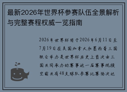 最新2026年世界杯参赛队伍全景解析与完整赛程权威一览指南 最新2026年世界杯参赛队伍全景解析与完整赛程权威一览指南